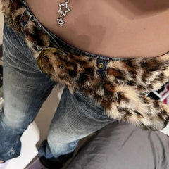 Aiertu  -  Faux Fur Leopard Print Belts Vintage Stylish Chic Buckled Waist Belt 2000s Waistband Fashion Y2K Accessories Women Aiertu