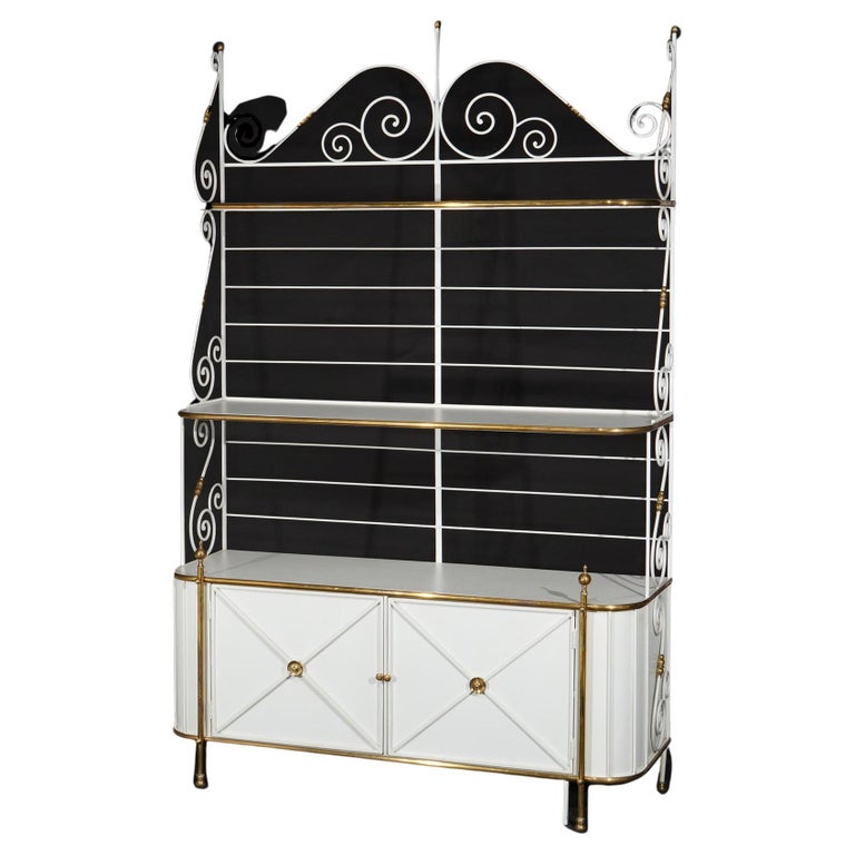 Hollywood Regency Wood & Brass Bakers Rack 20thC