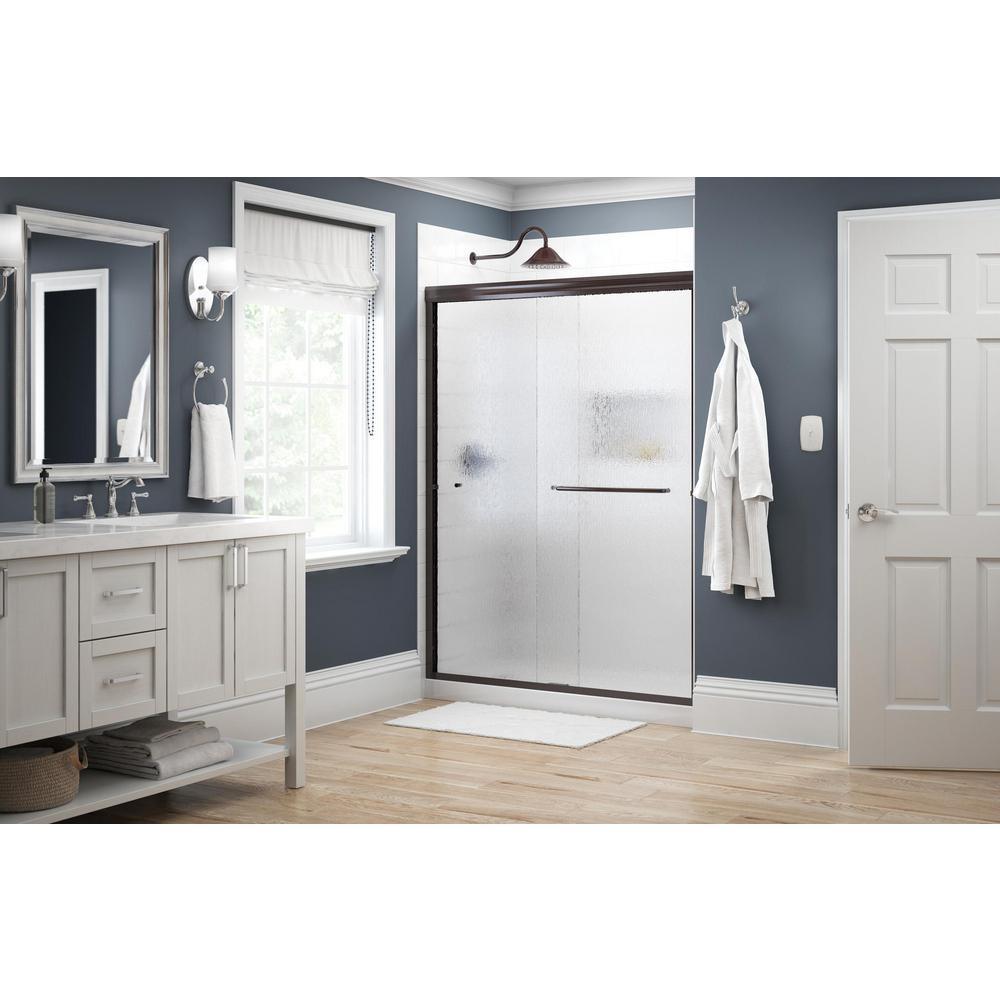 Simplicity 60 in. x 70 in. Semi-Frameless Traditional Sliding Shower Door in Bronze with Rain Glass - Super Arbor