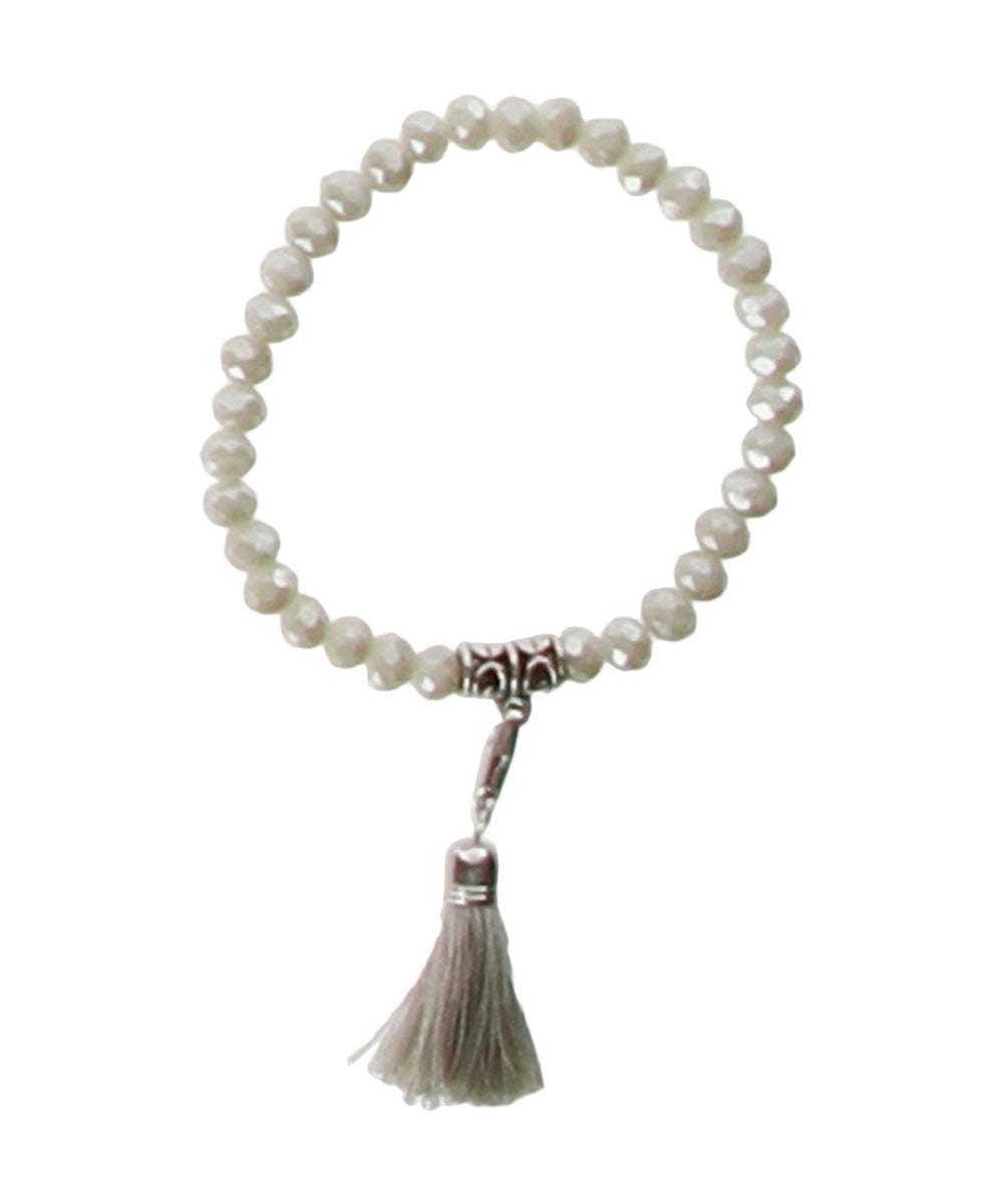 Shiny Bead Tassle Bracelet Taupe
