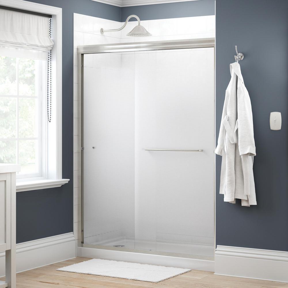 Simplicity 60 in. x 70 in. Semi-Frameless Traditional Sliding Shower Door in Bronze with Rain Glass - Super Arbor