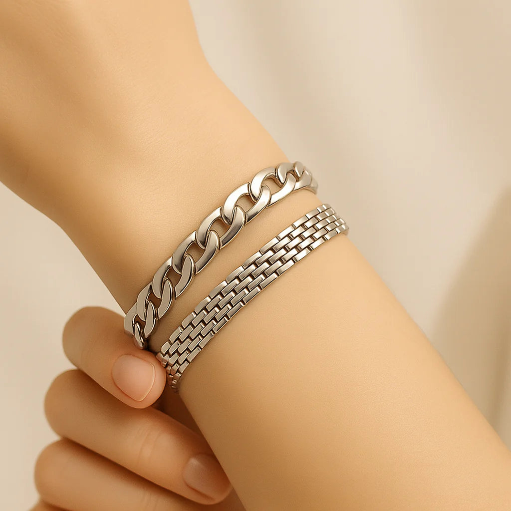 2pc 14K Chunky Link Bracelet Set