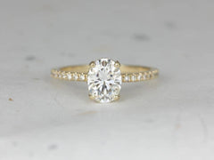 14kt white gold oval moissanite engagement ring with hidden halo and 4-prong setting by rosados box fine jewelry