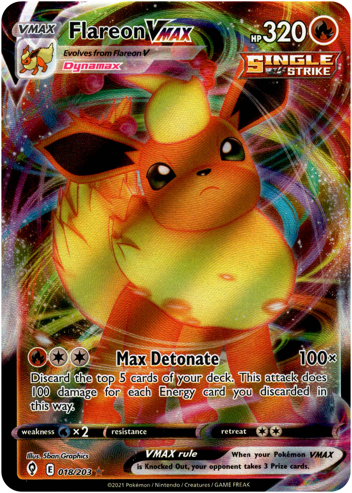 Flareon VMAX - 018/203 - Evolving Skies - Holo - Card Cavern