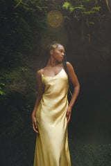Golden Silk Slip Dress • Peace Silk Boho Dress Women • Silk Long Maxi Dress - AYA Sacred Wear