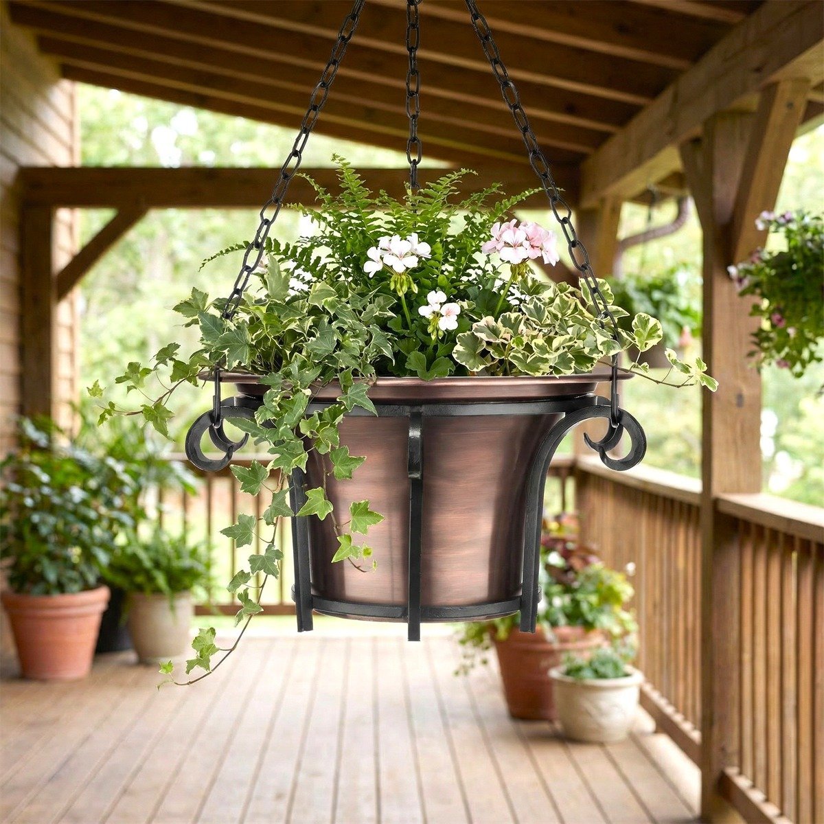 H Potter Architectural Scroll Hanging Copper Planter