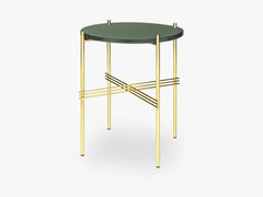 TS Coffee Table - Dia 40 Brass base, glass dusty green top