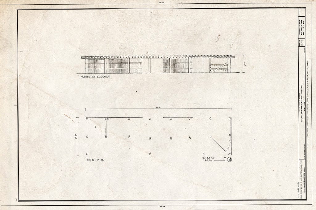 Blueprint Northeast Elevation, Plan - Five Mile Camp (Wine Cup Ranch), Loafing Shed, San Jacinto, Elko County, NV