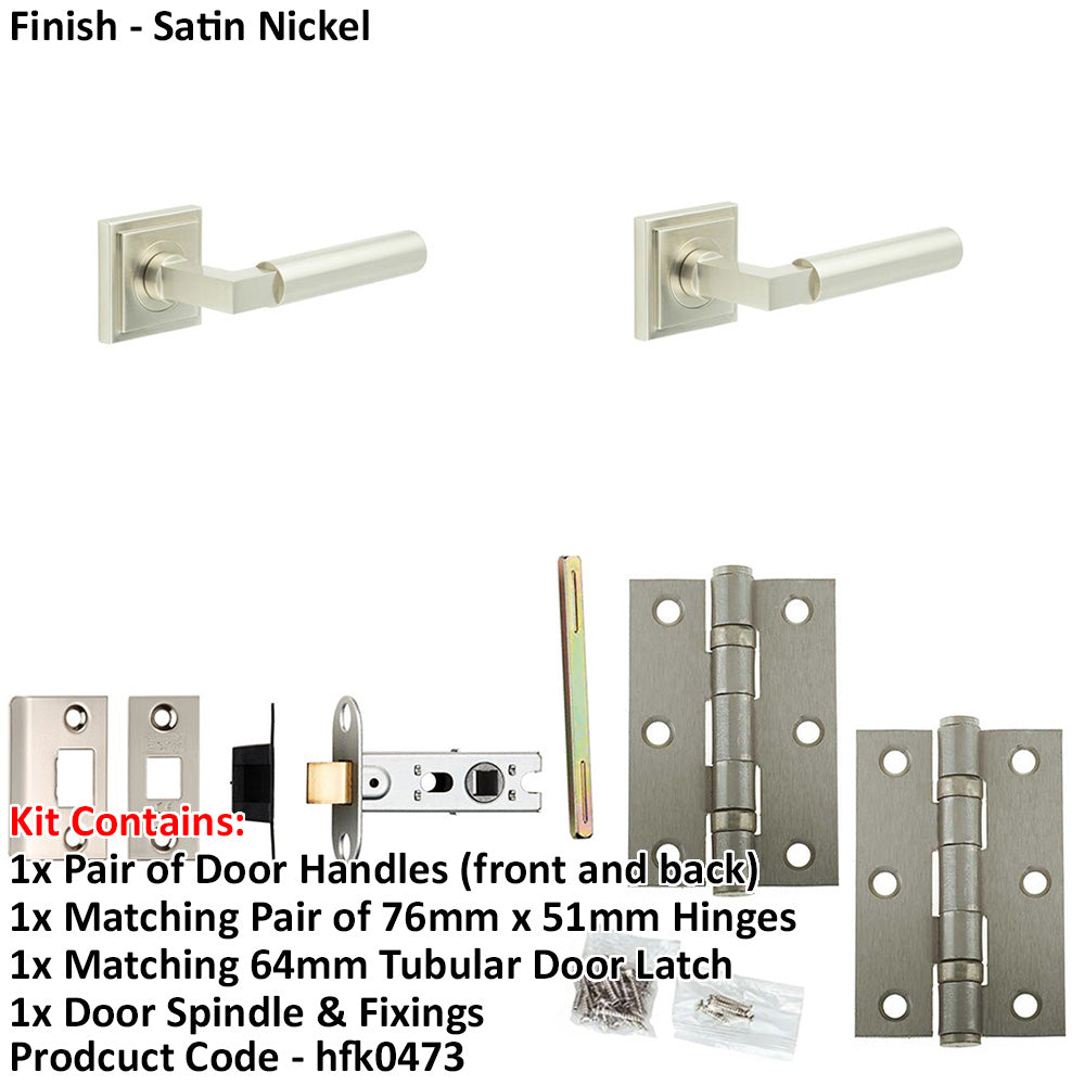 Door Handle Latch Satin Nickel Mitred Premium Rounded Lever Square Stepped Rose-1