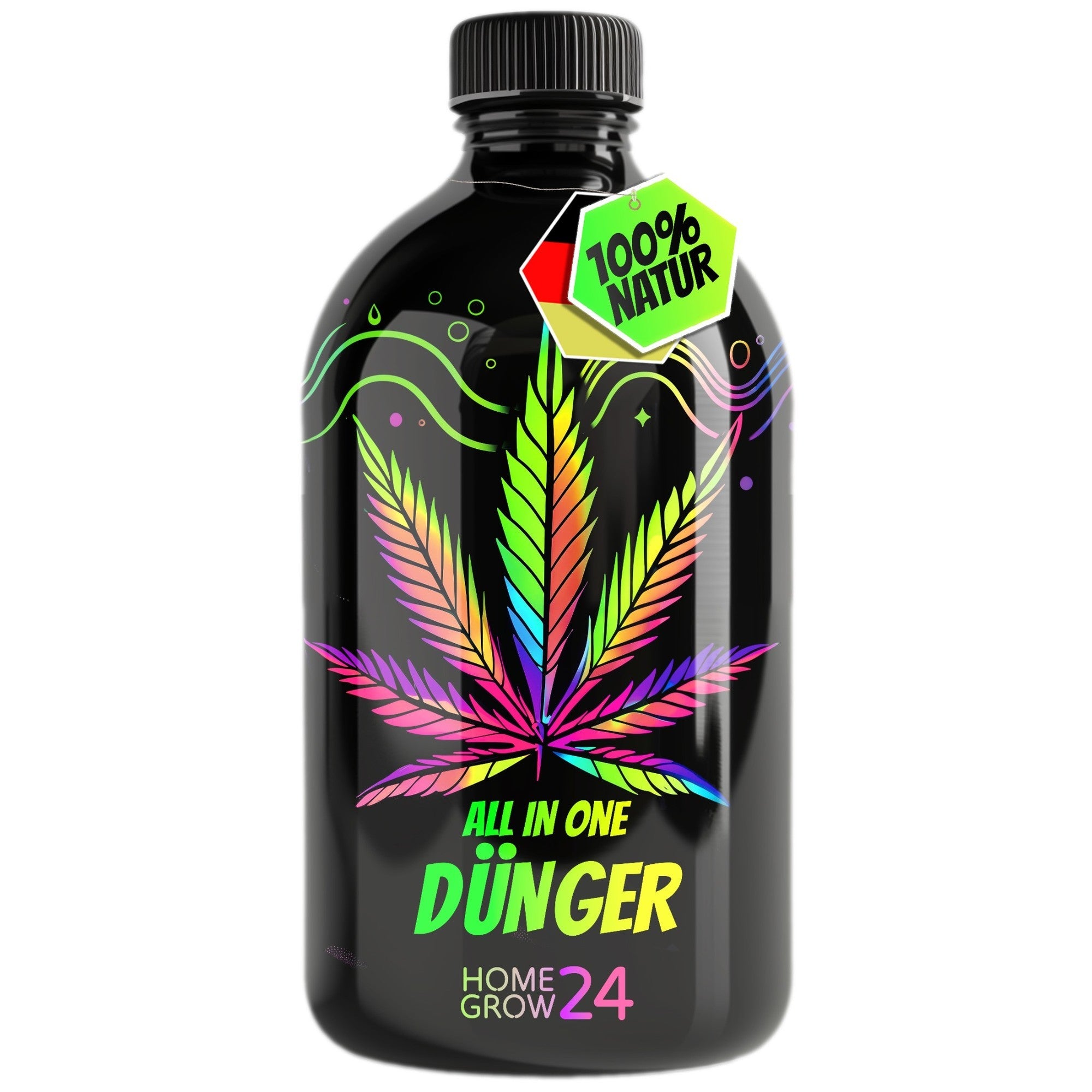 Homegrow24 All-in-One Cannabis-Dünger 500 ml – Bio-Komplettdünger, schwarze Flasche mit Hanfblatt-Label, 100 % natürlich