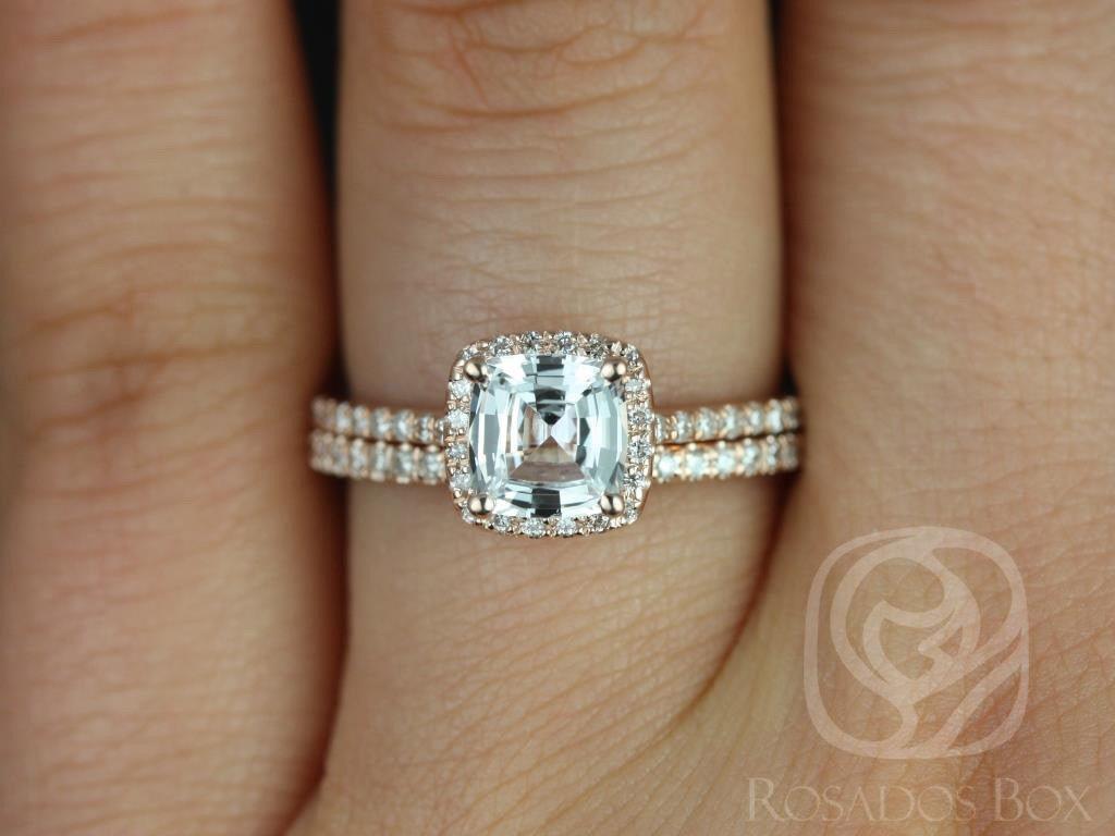 104ct Catalina white sapphire diamond halo bridal set in rose gold