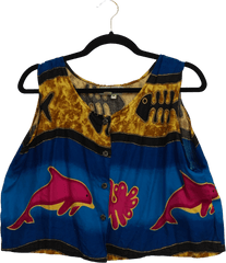 Blue Patterned Cropped Vest