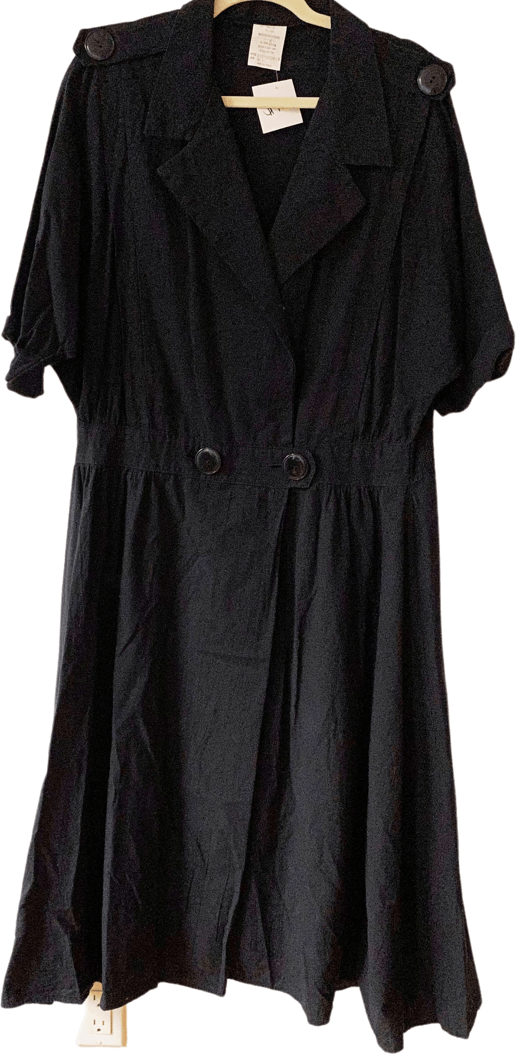 70's/80's Black Linen Elastic Waist Dress