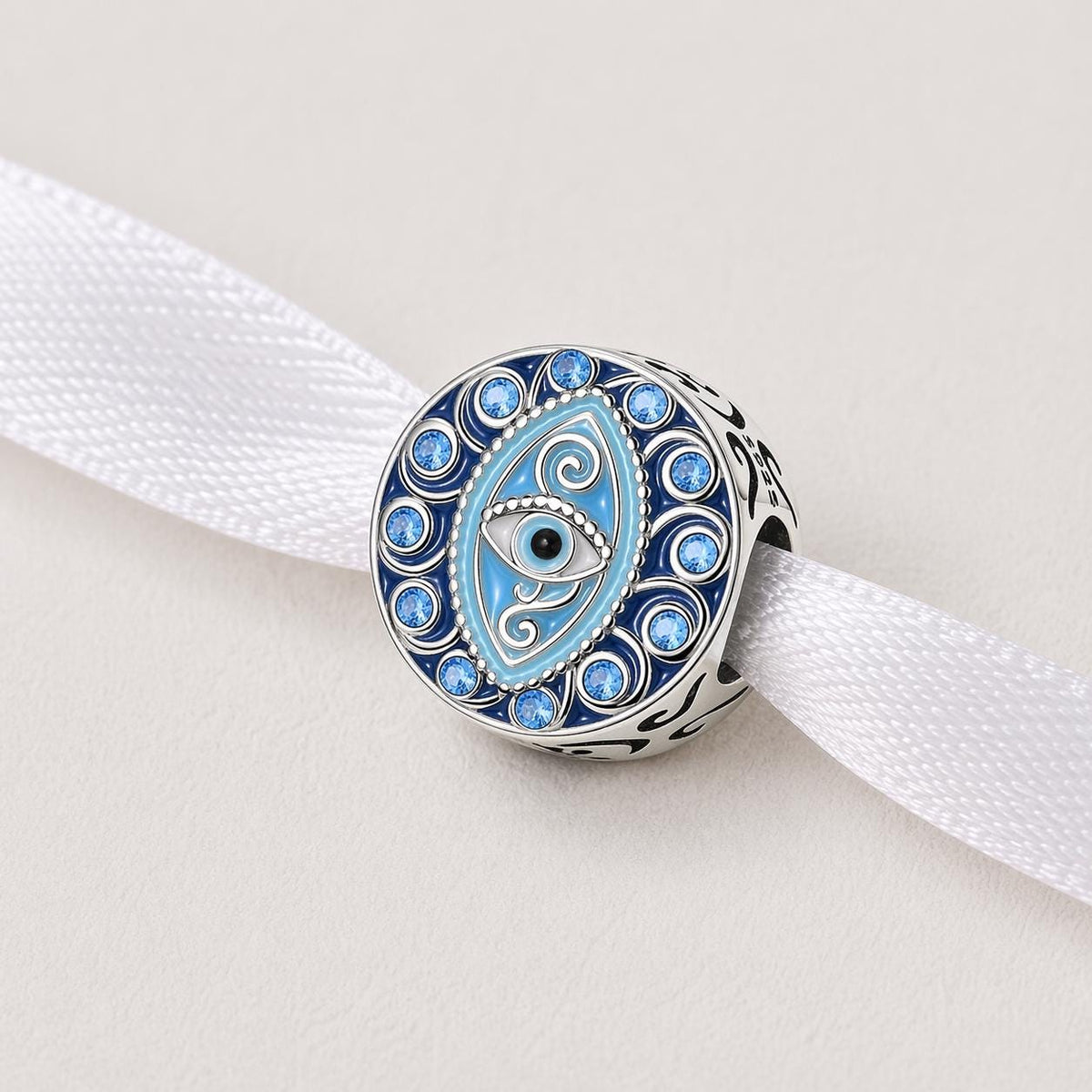 Ornate Evil Eye Bead Fits Pandora Charm Bracelet, Silver Nazar Protection Spiritual Amulet Gift