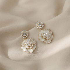 Elegant White Blossom Faux Pearl Earrings
