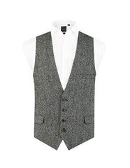 Men's Black and Grey Vest Regular Fit 100% Wool Low Cut Waistcoat