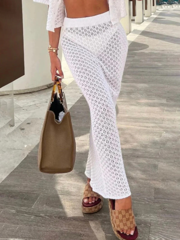 Knitted Crochet Multicolor Cardigan Button Skirt All-match Set Dress-TOPS / DRESSES-[Adult]-[Female]-2022 Online Blue Zone Planet