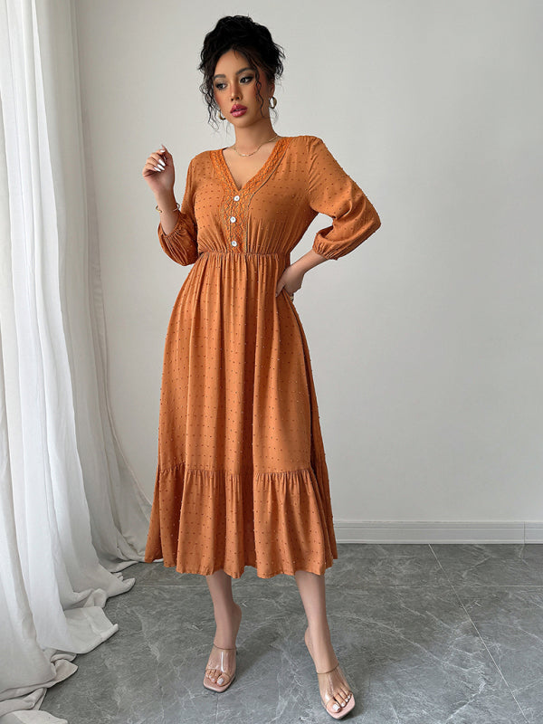 Orange simple lace patchwork dress-[Adult]-[Female]-2022 Online Blue Zone Planet