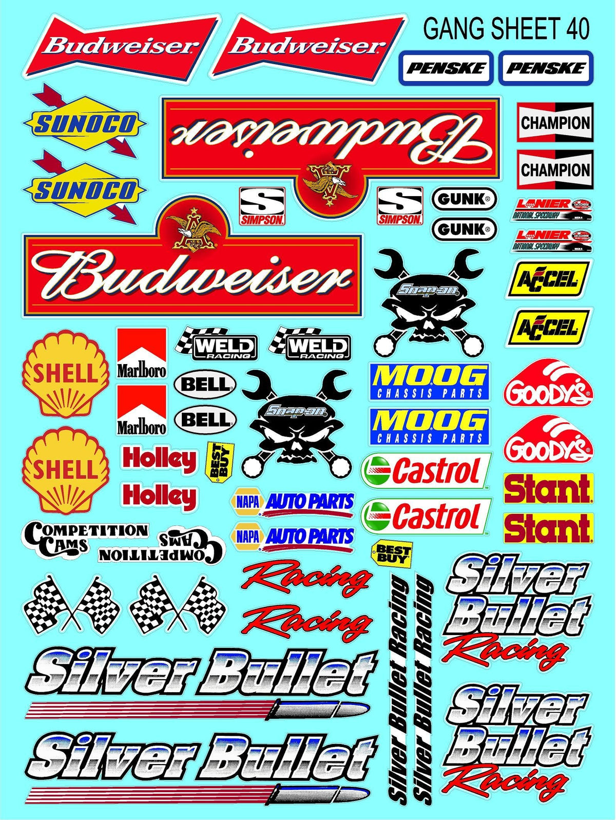 White Vinyl Gloss Sheet 40 Stockcar Vinyl R/C Racing Sponsor Sticker Small-1/24-1/16th Scale Model Decal Sticker Radio Control Lexan Body-Graphics for R/c Cars, Boats, Trucks Scale Model–Die-Cut