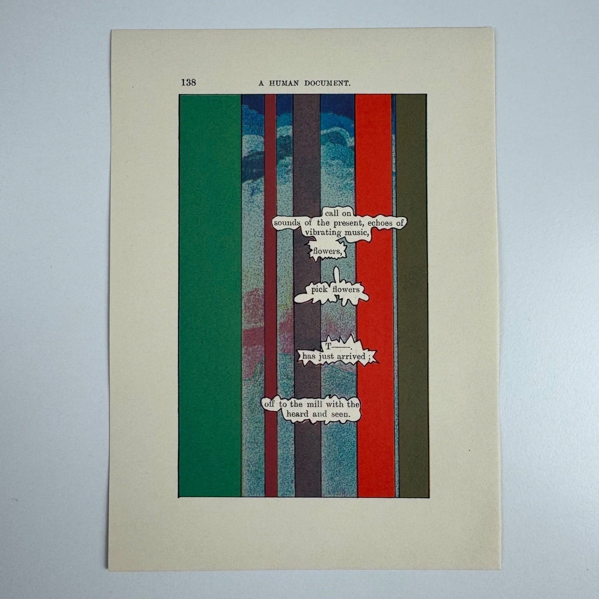 A Humument page 138 'call on sounds' by Tom Phillips Tetrad Press, 1970