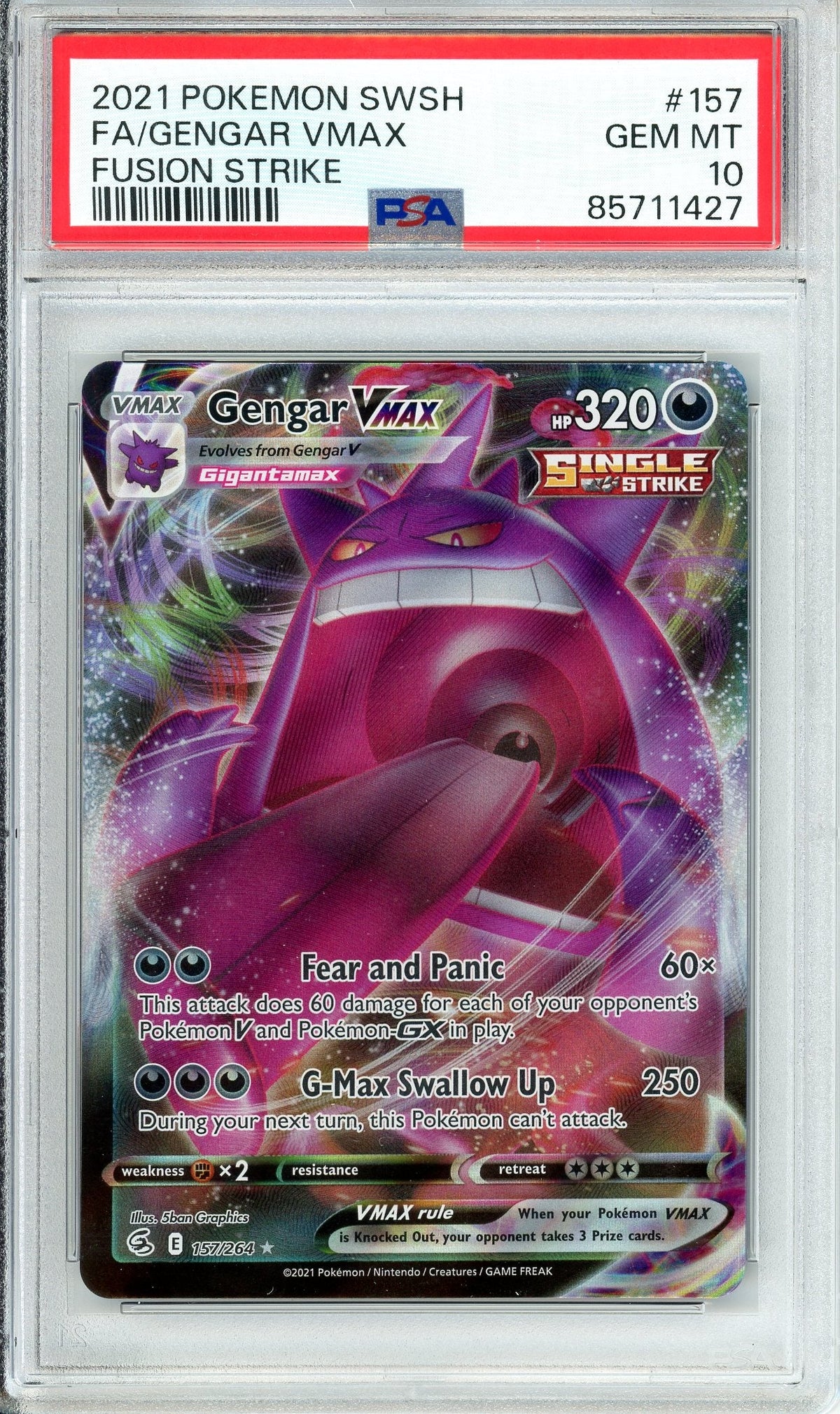 Pokemon Graded: Gengar VMAX 157/264 Fusion Strike (2021) Holo PSA 10