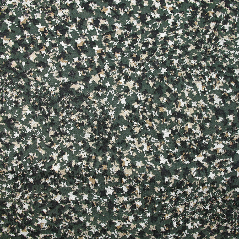 Jersey de coton froissé imprimé terrazzo fond vert foncé
