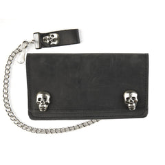 USA Made SK410 6" Biker Wallet With Skull Snaps Black