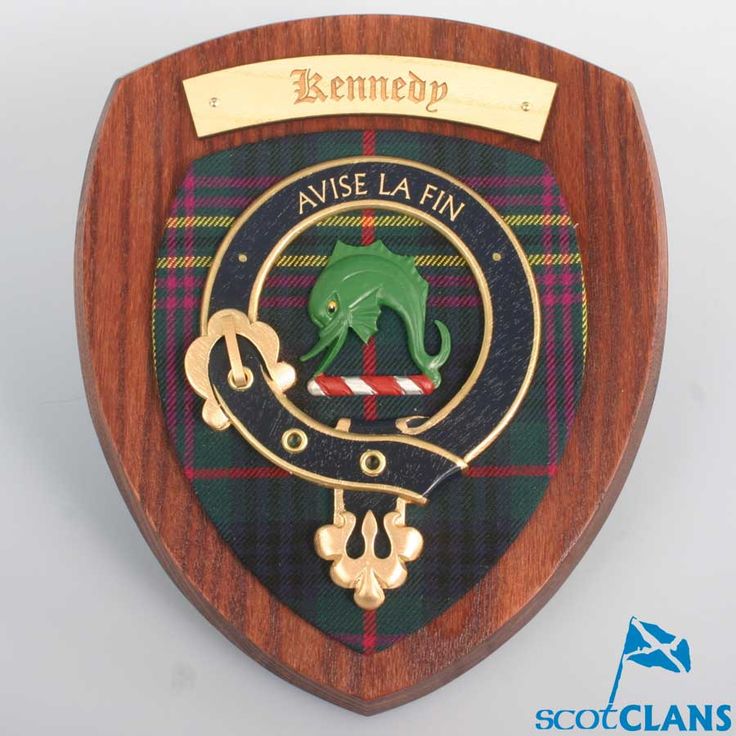 Kennedy Clan Crest Plaque showcasing the intricate tartan design on a beautiful hardwood shield, a perfect representation of Scottish heritage.
