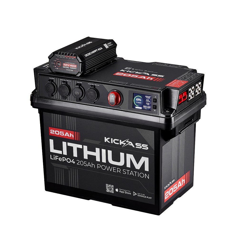 KickAss ProductsKickAss Smart 205Ah Lithium Battery Box Power Station with 40A DCDC Charger + Integrated BluetoothKAJBBOXLI205AH40A