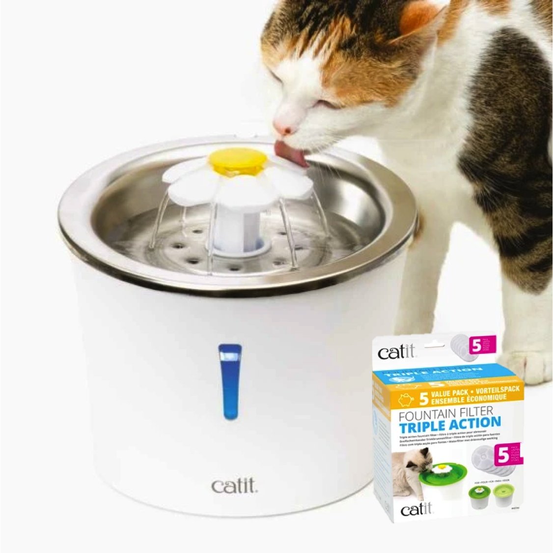 (KIT) Abreuvoir avec fleur et dessus en acier inoxydable Catit et filtre - Boutique Le Jardin Des Animaux -AbreuvoirBoutique Le Jardin Des Animaux43725 + 43746