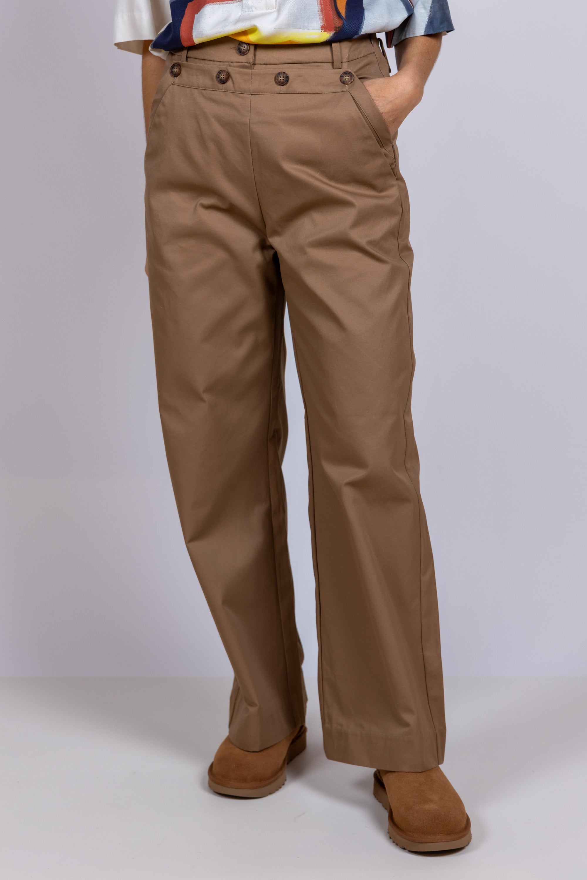 Broek met knopen - Camel