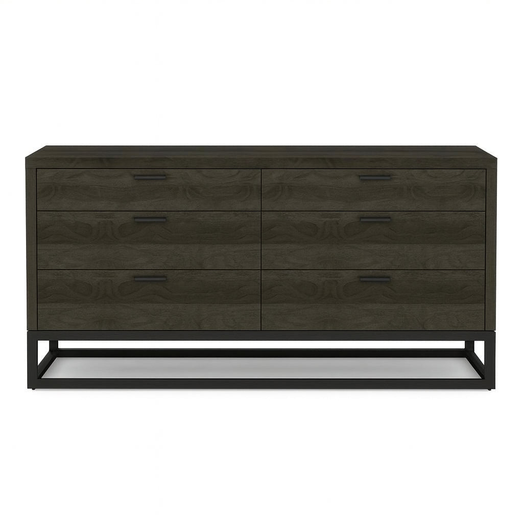 Stark 6-Drawer Dresser in Espresso Oak front view - mid-century industrial dresser - Whats New Furniture Portland OR