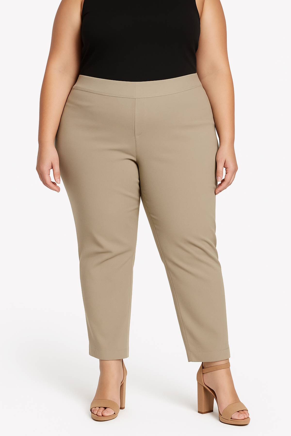 Plus Size Pull On Trouser Pants - Stone