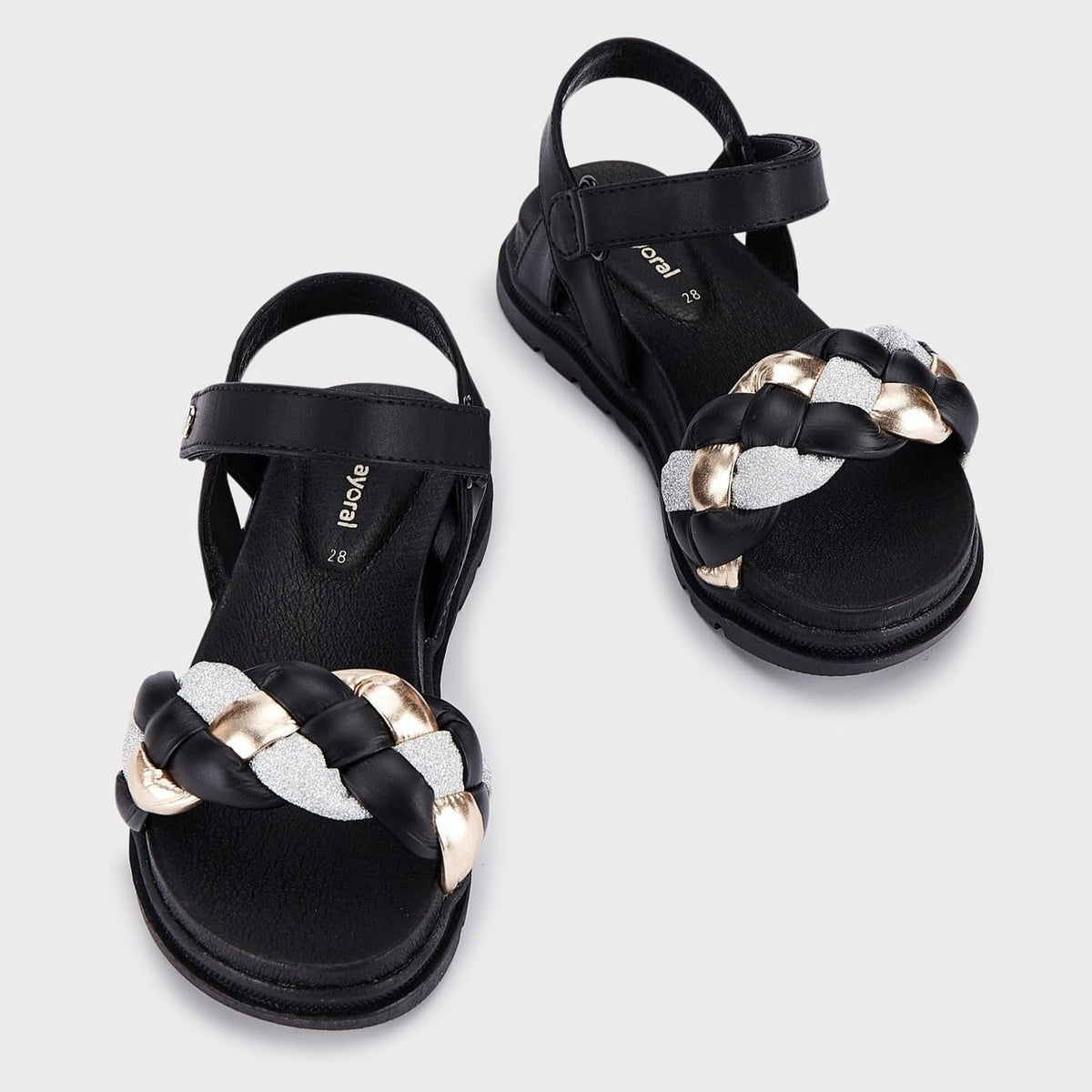 Mayoral Strapped Leather Sandals w/Braided Band Black_45453 - 035 - NorthGirls
