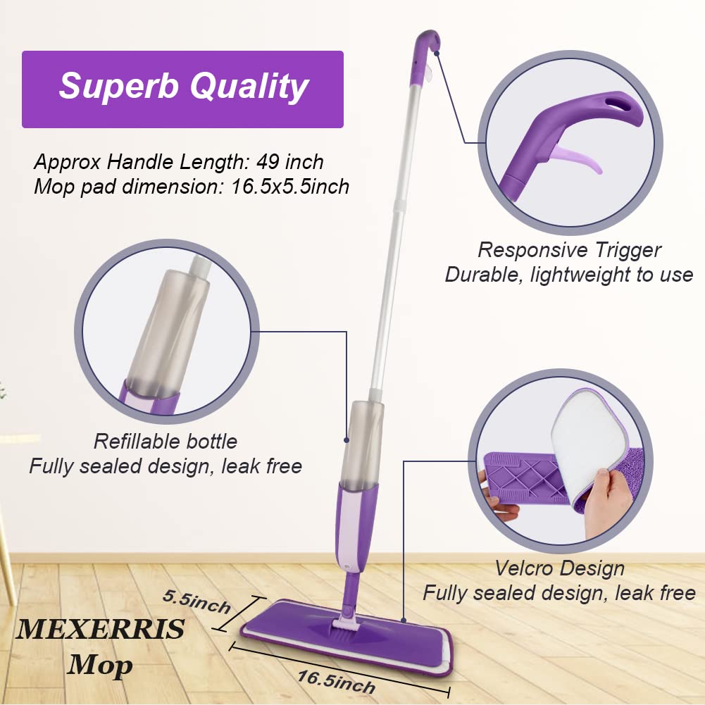 MEXERRIS Microfiber Spray Mop forCleaning Hardwood FloorWith 410ml Bottle + 410ml Bottle + 3 reusable Pads - IMICHOICE