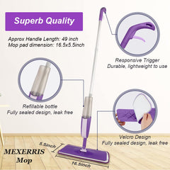 MEXERRIS Microfiber Spray Mop forCleaning Hardwood FloorWith 410ml Bottle + 410ml Bottle + 3 reusable Pads - IMICHOICE