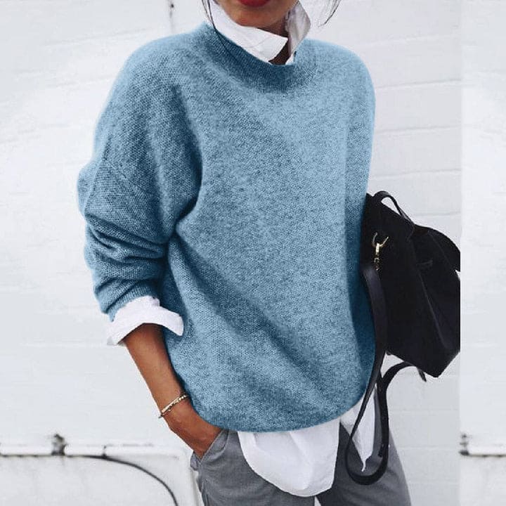 Miękka kaszmirowa damska bluzka - Elise-Niebieski-XS-Trend Polska