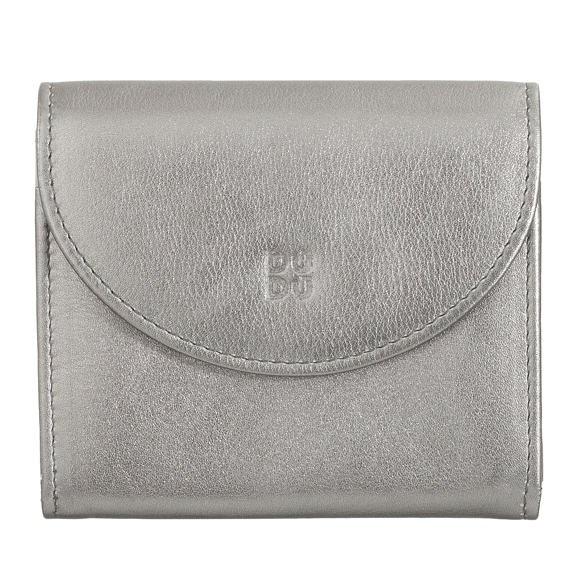 DUDU Mini Portafoglio Donna Slim in Vera Pelle con Portamonete Zip, Chiusura a Bottone, Portafogli Colorato Compatto