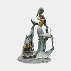 Monumental Classical Two Mermaids and Dolphin Bronze Fountain - 350cm