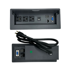 3 puertos de corriente 127W.
1 puerto USB doble (carga).
1 puerto RJ45.
1 puerto HDMI.
1 puerto VGA.
Cable de salida 1m con clavija.