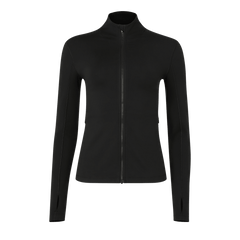 Women's Black Matte Zip-Up Jacket Front Silhouette Angle.