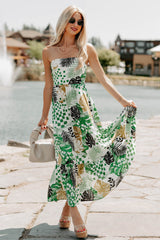 Feel It First Strapless Leaf Print Maxi Dress (Ivory/Green) - NanaMacs