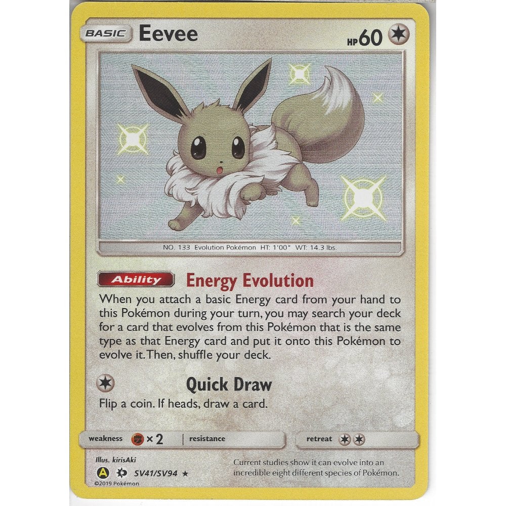 Pokemon Trading Card Game SV41/SV94 Eevee | Rare Holo Card | Hidden Fates Shiny Vault