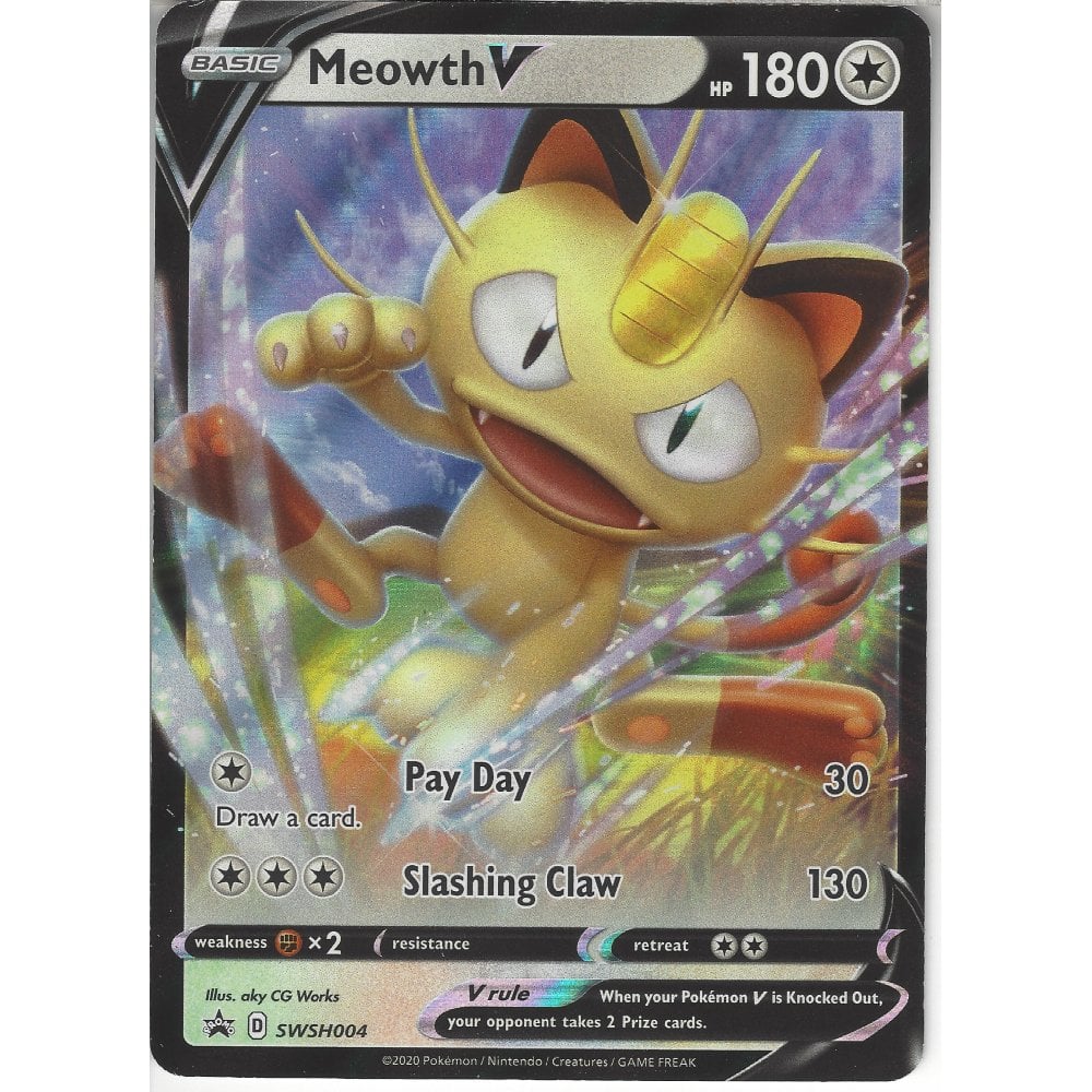 Pokemon Trading Card Game SWSH004 Meowth V | Black Star Promo Card | Holo Rare