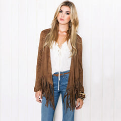 Women's Jacket Casual Long Sleeve Tassel Cardigan Sweater Coat Outwear