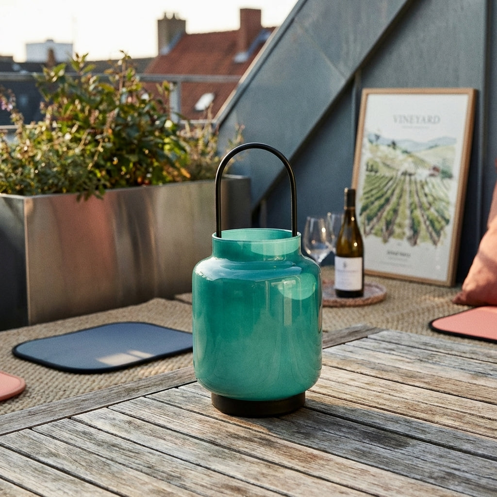 Samarcanda - Lanterne En Verre Pour L'intérieur Et L'extérieur - Vert - Verre Borosilicate