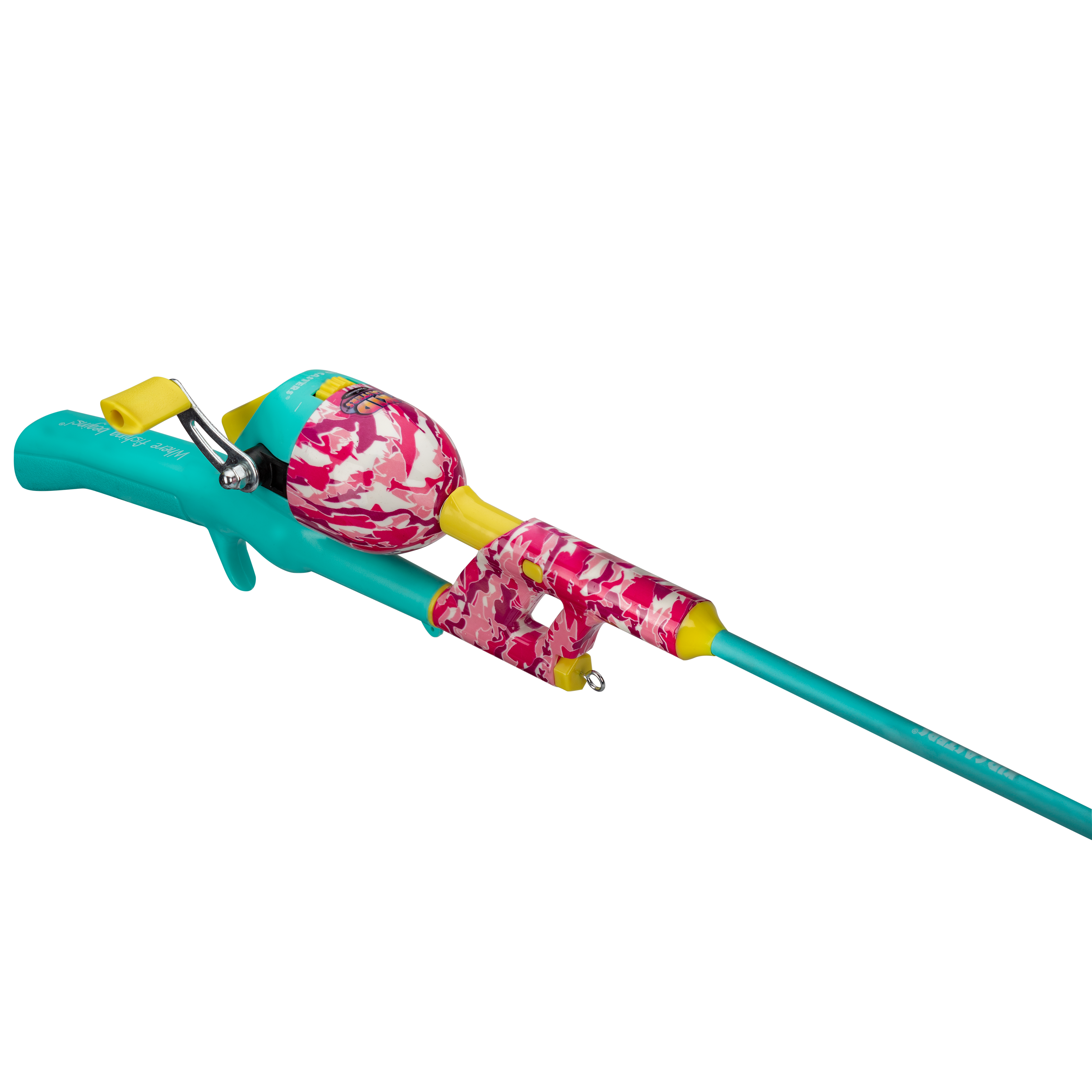 Pink camo tangle-free poles from Profishiency, angled view showing the lightweight, durable design for fishing or outdoor use.
