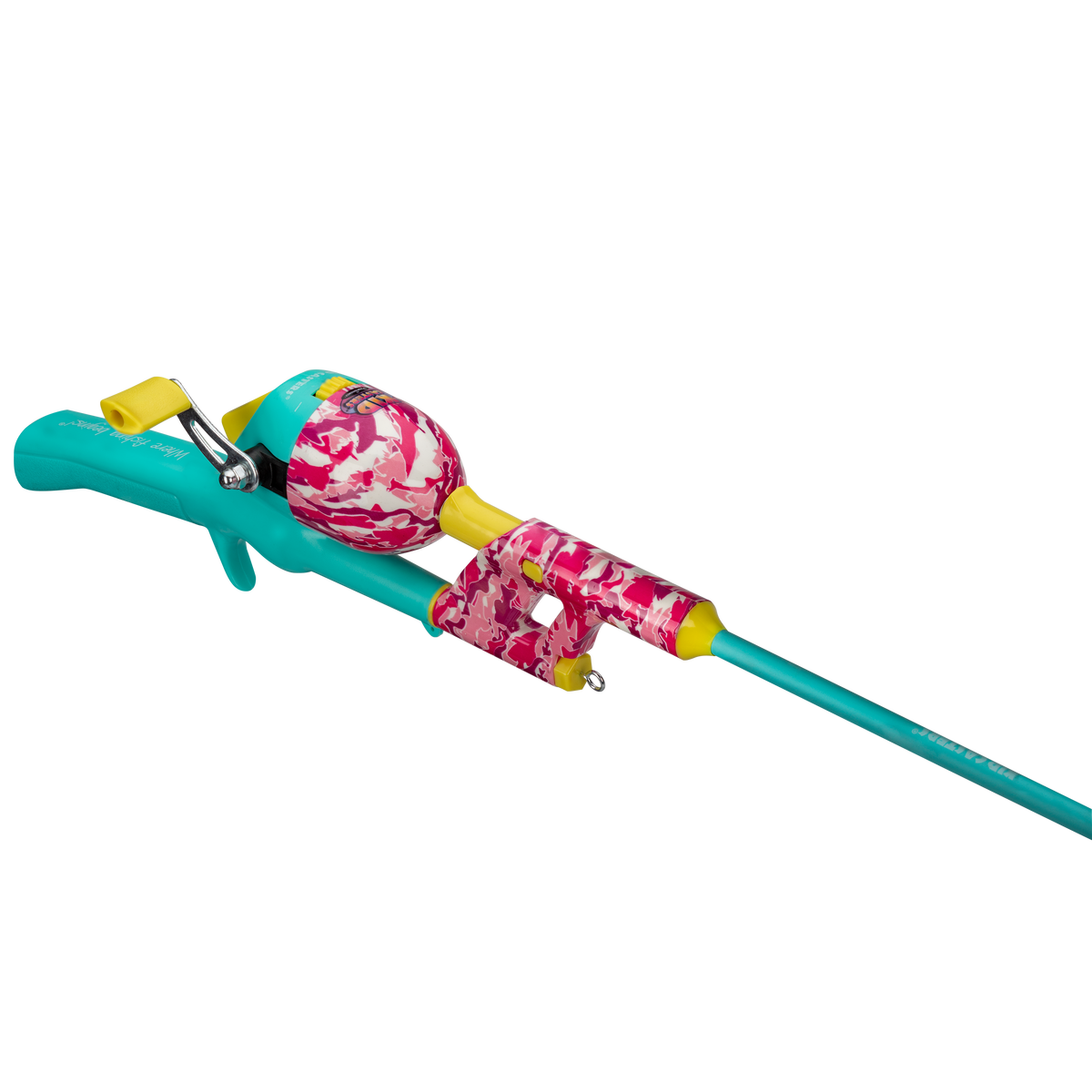 Pink camo tangle-free poles from Profishiency, angled view showing the lightweight, durable design for fishing or outdoor use.