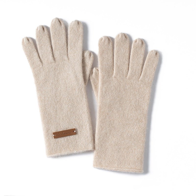 Pure Cashmere Knit Gloves Curl Edge Refined Cashmere Warm Gloves Beige M