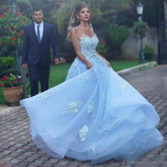Light Sky Blue Tulle Wedding Dresses With Sheer Neckline Appliques Country  Style Boho Bridal Backless Gowns from Dhgate A-Line Wedding Dresses